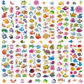 36 Sheets Underwater Stickers for Kids - 900+ 3D Puffy Sea Animal Stickers | Fish, Dolphin, Shark, Octopus, Turtle | Reusable, Waterproof | Crafts, Scrapbooking, Party Favors