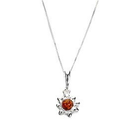 Sterling Silver and Baltic Amber Sun Pendant, Sterling Silver, Amber