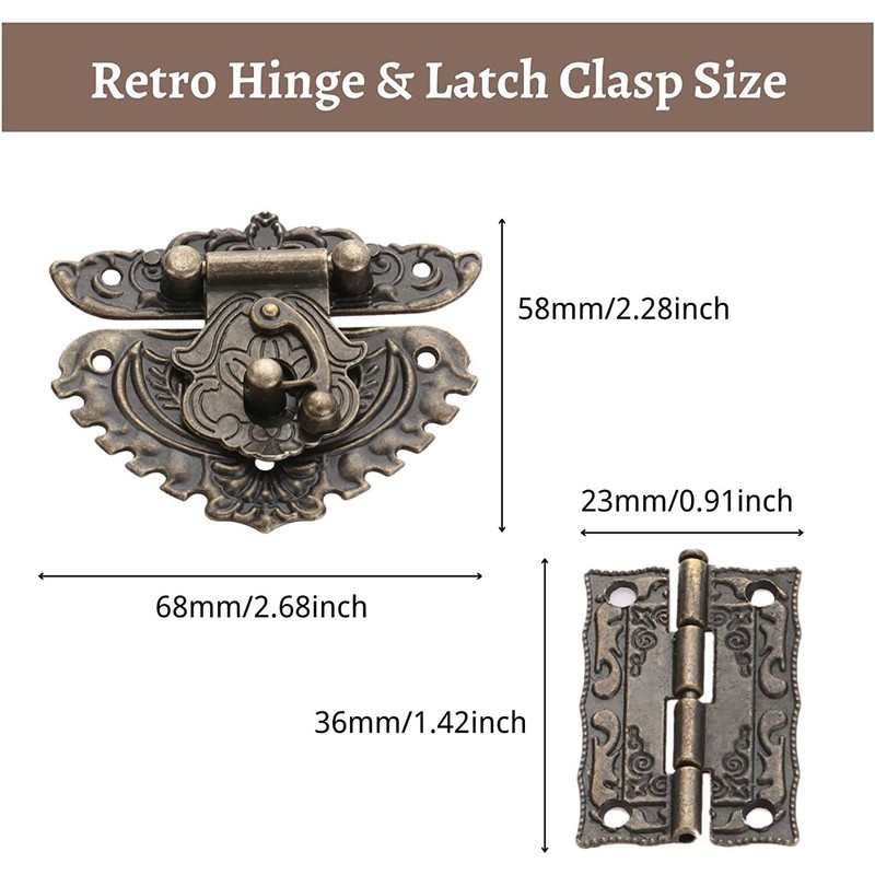 Mgoodoo Antique Embossing Hasp Latch Lock, 2 Pieces Hinge +