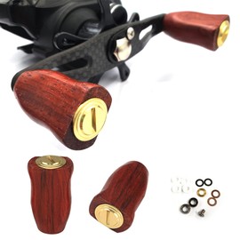 VISPREA Wooden Knob, Power Reel, Handle, Knob, For Shimano Daiwa, Daiwa, Suitable for Bait Reels, Fishing Reels, Handles, Balls, Replacement Screws, YU137 (Type D, Pear Wood-Gold)