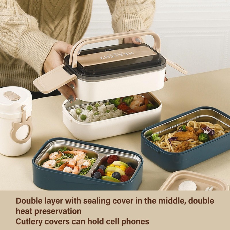 Portable Lunch Box, High Temperature 1400ml Leakage Proof Double Layer