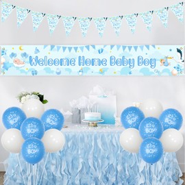 Jollyboom Welcome Home Newborn Baby Boy Decorations, Blue Welcome Home Baby Boy Backdrop Banner Baby Blue It's a Boy Bunting Banner Balloons for New Born Boys Welcome Party Baby Shower Decoration