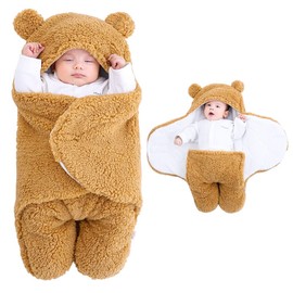 NARUTOO Newborn Baby Swaddle Blanket, Baby Hooded Swaddle, Receiving Blanket Unisex Fleece Sleeping Bag, Plush Swaddle Blankets Soft Lined Swaddle for Kids Aged 0-3 or 3-6 Months (3-6 Months, Yellow)