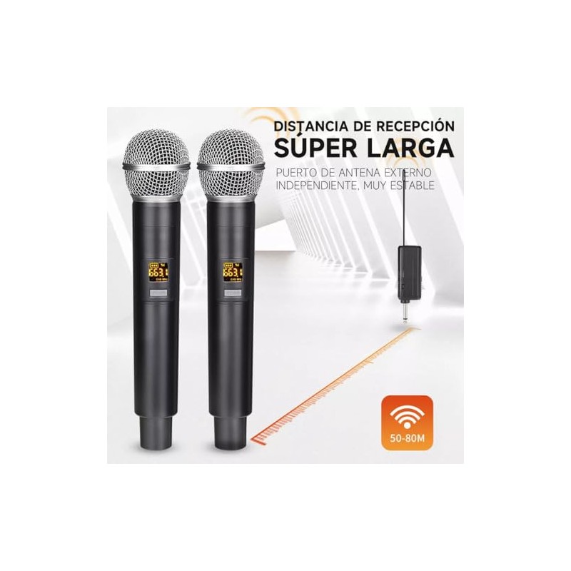 SM58 Microfonos Inalambricos 2 de Mano Dinamico UHF con Receptor