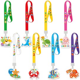 Ctosree Set of 8 Marine Animals Unbreakable PVC Hall Pass Lanyards and School Passes Set School Supplies Teacher Supplies for Classroom Elementary Middle School Restroom Library Office