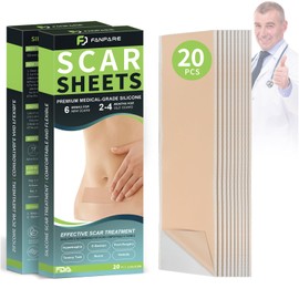 FANPARE Medical Grade Silicone Scar Sheets Scar Tape (1.6"x 6",20Pcs), Scar Strips Treatment & Prevention, Scar Tape for Surgical Scars,C-Section,Tummy Tuck,Keloid Bump Scars Removal