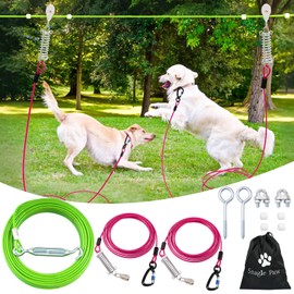 Snagle Paw Heavy Duty Dog Runner for Yard,100ft Dog Run Cable with 10ft & 10ft Pulley for Large Dogs Up to 250lbs, Aerial Dog Zip Line for Backyard, Dog Trolley System for Camping, Park, Outside