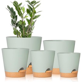 GARDIFE Plant Pots 7/6.5/6/5.5/5 Inch Self Watering Planters with Drainage Hole, Plastic Flower Pots, Nursery Planting Pot for All House Plants, African Violet, Flowers, and Cactus,Green