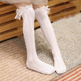 ZGKULAEAOW 3-12 Years Old Girl's Socks, Elegant Design, High Socks, Set of 2, Lace, Knee High, Cute, Ribbon, Children's Socks