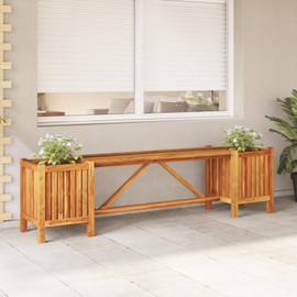 vidaXL Garden Bench with Integrated Planters, 150x30x40 cm, Solid Acacia Wood Construction, Outdoor Seating Furniture