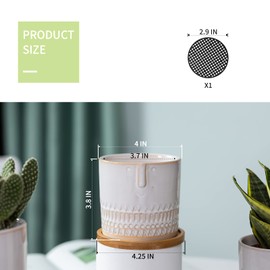 4 Inch Plant Pots with Drainage Hole and Bamboo Trays, Small Ceramic Pots, for Indoor and Outdoor Flower Planters, Snake Plant, Aloe, Succulent, Cactus and Herbs, Set of 4 (Plants Not Included)