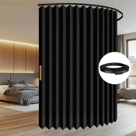 100% Blackout Accordion Room Divider Curtains - with Flexible Ceiling Track Total Privacy Sound Proof Curtains Suitable for Bedroom Patio Sliding Door(Black, W100 x L108, 1 Pack)
