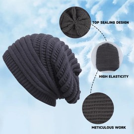 GWAWG Beanie Hat Women,Ladies Thermal Wooly Hat Winter Warm Knitted Beanies,Stretch Slouchy Beanie Skull Cap Cable Knit Hat for Outdoor Winter Activities UK Darkgrey