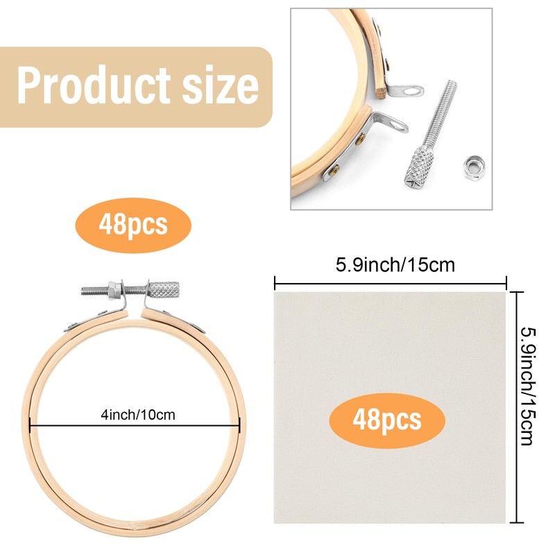 96 Pcs Christmas Embroidery Hoop Set Beige Linen Fabric