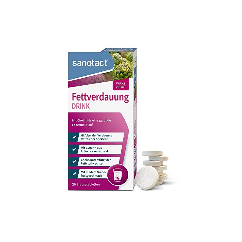 sanotact Fat Digestion Drink (20 Effervescent Tablets), Artichoke with Choline