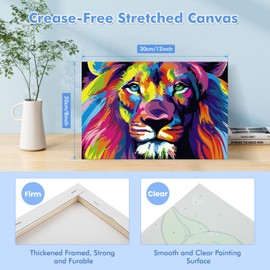 Lxmsja Colourful Lion Paint by Numbers Adults with Frame, Lion Paint by Numbers Children, DIY Set Adults with Brushes and Acrylic Paints, Hand Painted Oil Painting Canvas for Home Decor, 20 x 30 cm