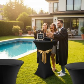 HolidayIdeas Cocktail Table Covers, 6 Pack - Fitted Stretch Spandex High Top Table Cloths Square Corners (Black, Fit for 30"-32" Diameter x 43" Height Tables)