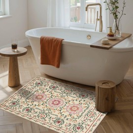 Rugxara Door Mat Floral Entryway Rug, Washable Samll 2x3 Rug, Boho Yellow Front Door Mat, Non Slip Area Rugs, Low Pile Throw Accent Carpet for Indoor Entrance, Bathroom and Kitchen(Yellow 2x3ft)