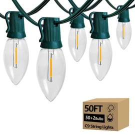 YIMILITE C9 Christmas String Lights, 50 Feet Waterproof Connectable Lights, Christmas Lights for Indoor Outdoor Home Yard Roof Xmas Tree House Decorations, 50+2 Bulbs, Warm White