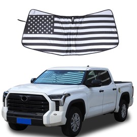 The Original Windshield Sun Shade for Toyota Tundra Sequoia 2022 2023 2024+ Car Windshield Reflective Sunshade Protector Sun Shade Accessories (Silver Black US Flage)