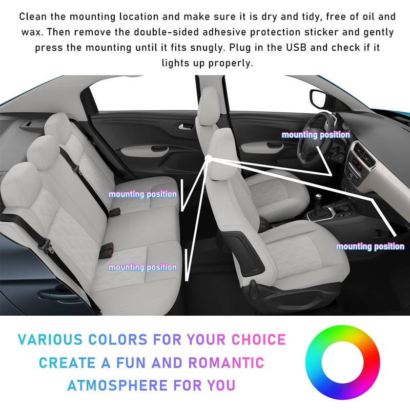 Ohleats Car LED Strip Light, 48 LED RGB Auto Interior