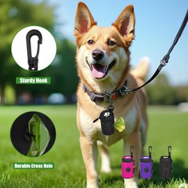 Dog Waste Bag Dispenser Pet Poop Bags Holder for Doggie Waste Bags Dispensers Soft Fabric Zipper Small Doggy Puppy Pouch for Leash Accessory Attachment with Carrier,Paw Print, No-XYBpurple