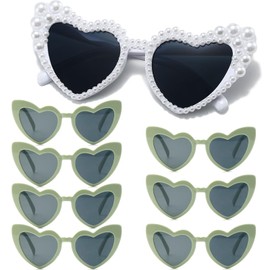 FSLLZCJY Pearl Bride Heart Sunglasses Bachelorette Party Supplies Bridesmaids Wedding Party Favor Bridal Shower Accessory (1 White, 7 Green)