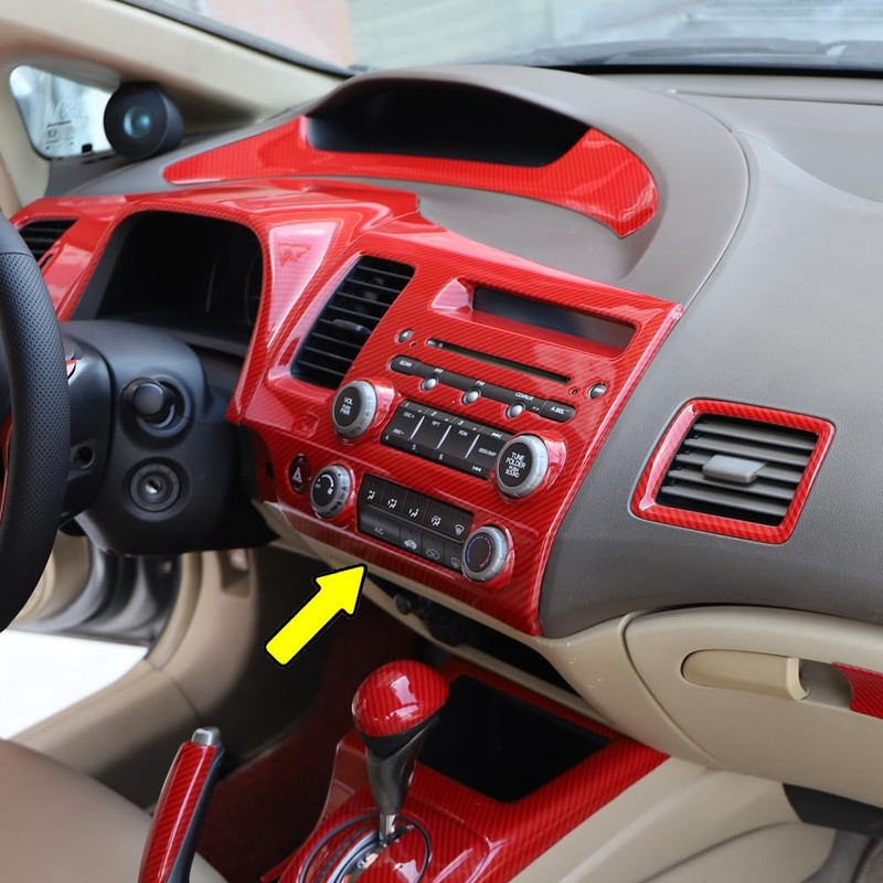 AEETUED Red Carbon Fiber Pattern Central Console Navigation Panel Trim