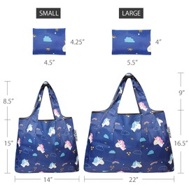 Bowbear Foldable Nylon Reusable Shopping Grocery Bag (Set of 4), Unicorns & Wilderness