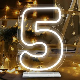 ATTNEON Number 5 Neon Sign, LED Light Up Five Numbers Neon Lights for Wedding, Birthday, Party, Anniversary, Night Light Decor, Bar Decor, Size 11.8 * 8.27 inches (JTLD107)
