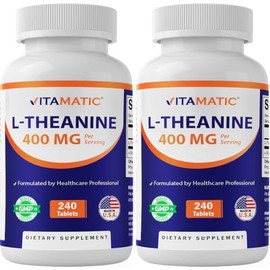 Vitamatic L-Theanine Supplement 400mg per Serving - 240 Tablets - Non-GMO, Gluten Free-2 Pack