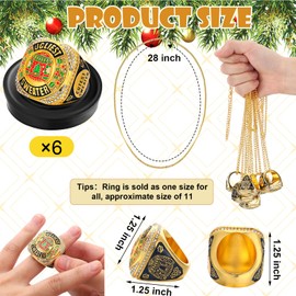 Highergo 6pcs Ugly Christmas Sweater Championship Trophy Ring Ugly Sweater Costume Contest Award with Display Neck Chain and Stand for Xmas Ugliest Sweater Contest Christmas Party Gift Competition