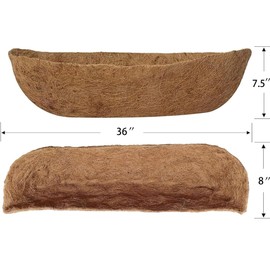 LAVZAN 2 Pack 36 Inch Pre-Formed Trough Coco Liner for Window Boxes & Railing Planters, Thickened Natural Coconut Coir Replacement Liner, No Cutting Needed, Durable for Outdoor Balcony Garden