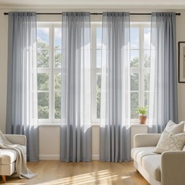 MIULEE - Cortinas traslúcidas de color gris oscuro de 90 pulgadas de largo, juego de 4 paneles, cortinas de ventana con bolsillo para barra para recámara y sala de estar, tela elegante aireada, 42 x