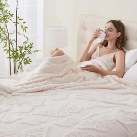 Throw Blanket for Couch - Soft Boho Bed Throw Blanket, Fleece Cozy Blanket, Cute Fluffy Lightweight Blanket&Throw for Sofa,Chair,Home Decor,Woman (Beige, 50 * 70 inches, B)