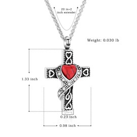 Hearbeingt Cremation Jewelry Urn Necklaces for Ashes, Retro Crystal Cross Memorial Pendant Made of 316L Stainless Steel with Heart Shape Turquoise.