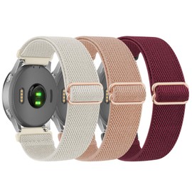 3 Pack 18mm Elastic Bands Compatible with Garmin Venu 3S / Venu 2S / Vivoactive 4S / Vivomove 3S, Soft Adjustable Stretchy Nylon Loop Strap Replacement Wristband for Garmin Forerunner 255S/265S (Starlight/Milk Tea/Smoke Purple)