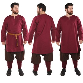 Odin Medieval Viking LARP Pirate Cotton Mens Shirt Tunic-Made in Turkey Burgundy-S