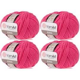 4 Skeins YarnArt Jeans 55% Cotton 45% Acrylic Yarn Blend Thread Crochet Hand Knitting Art Lot of 4skn 200 gr 696 yds (59-Pink)