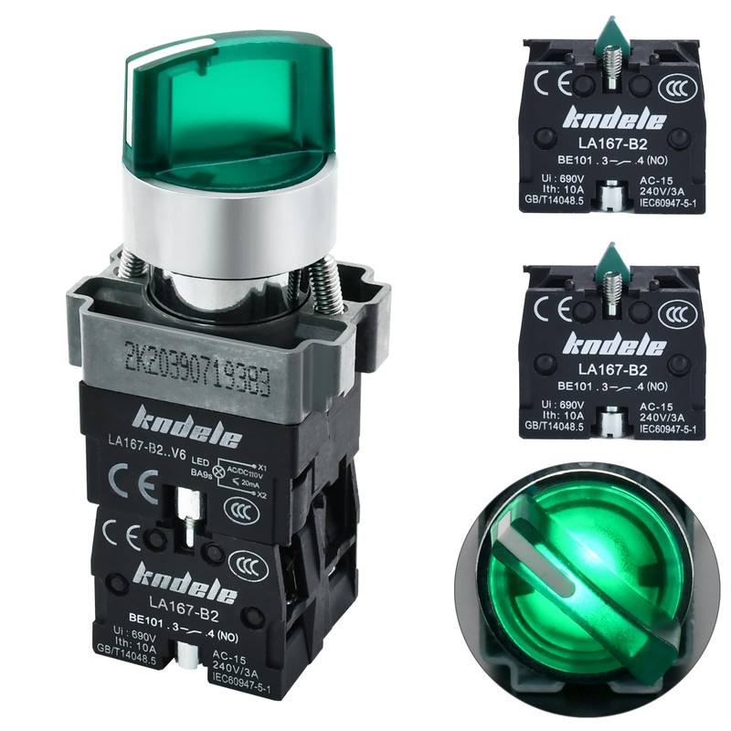 10Amp 22mm 3 Position Rotary Selector Switch with 110V Green