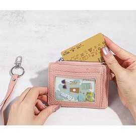 Women's RFID Blocking Slim Card Case with Zipper, Keychain, and Wristlet. Minimalist Card Holder Pocket Wallet (Pink, One Size)