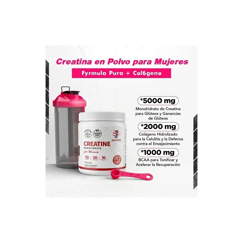 Creatina Monohidratada Mujer 5000mg Pre Entreno Bcaa
