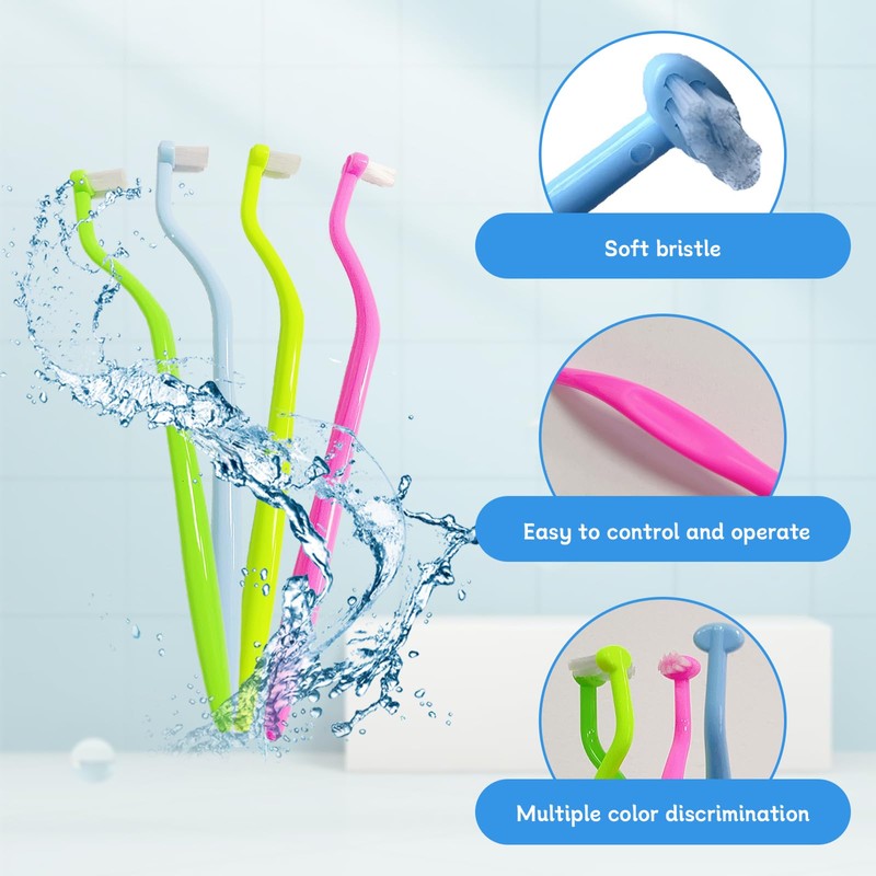Ceonam 4-Pack End Tuft Toothbrushes, Orthodontic Toothbrush with Small Head,