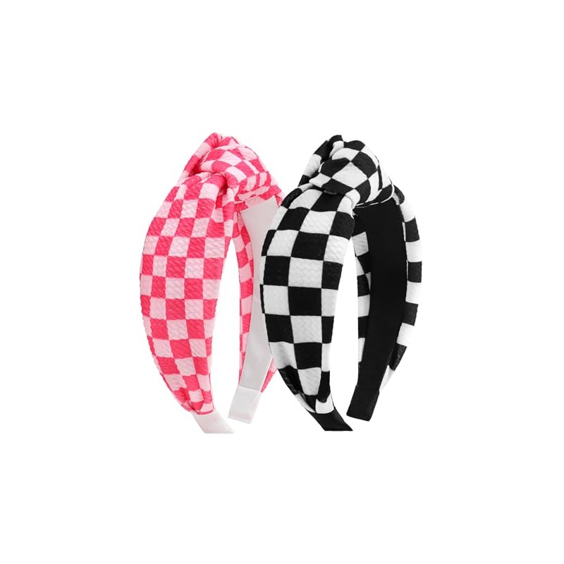 ONENINEDREAM 2Pcs Hot Pink Headbands for Women Black Girls Checkered