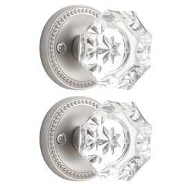 SORWDUERM Satin Nickel Door Knobs Crystal Door Knob Brushed Nickel Passage Door Knobs Glass Silver Interior Door Knob for Hall and Closet 2 Pack