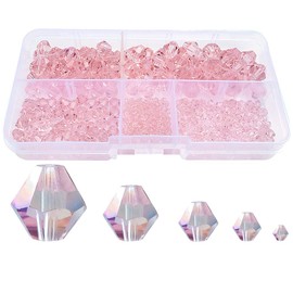 Chengmu 2-10mm Bicone Light Pink Glass Beads for Jewelry Making 470pcs Faceted Shape Crytal Spacer Beads Assortments Supplies Accessories for Bracelet Necklace with Elastic Cord