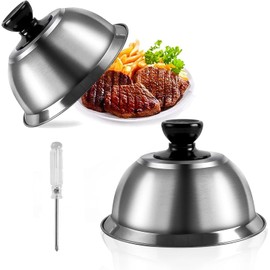 Set of 2 burger bells, stainless steel burger lid, 16 x 9 cm burger bell with anti-scald, burger lid for grilling and teppanyaki