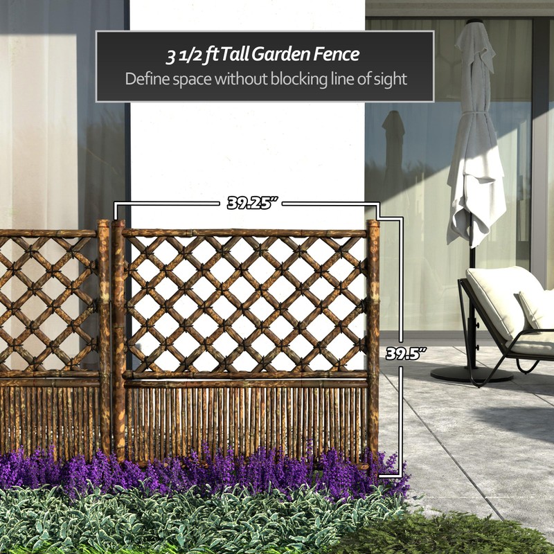 Red Lantern Hoshi Zen Garden Fence Panel - Burnt Bamboo