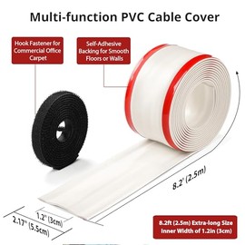 Cubierta de cable de 2,5 m, cubiertas de cable de PVC suave para cables en el suelo, cubierta de cable autoadhesiva, protector de cable de gestión de cables para alfombras de oficina comercial, suelos