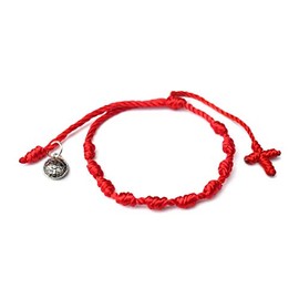 Saint Benedict Christian Catholic Blessing String Bracelet Prayer Rosary Red Protection Medals Jewlery for Men and Women / Pulsera Rosario Roja Medalla San Benito Adultos Hombres y Mujeres